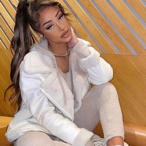 Ivory leather faux fur jacket size M.